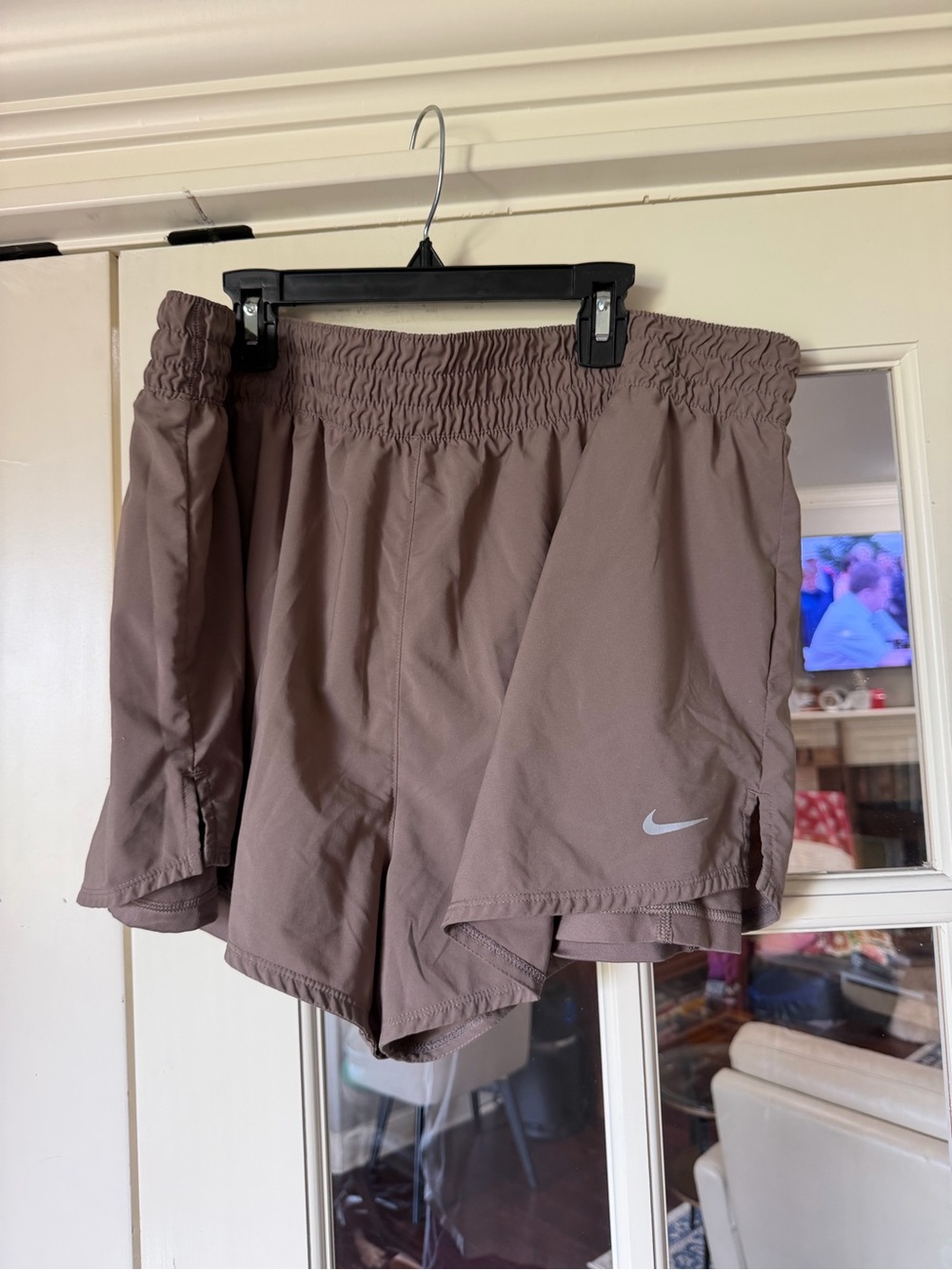 Nike Women’s Taupe Athletic Shorts with Reflective Swoosh